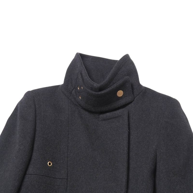 Gucci Coat Size 38 Cashmere Blend Belted Stand Collar Stainless Steel Middle