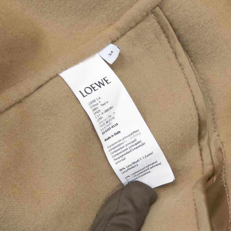 Loewe Wrap Coat Cashmere Wool Beige Camel S359y01x64 Women's Belt 34