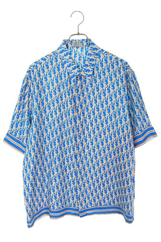 Dior 23SS 193c545a4751 Oblique All Over Silk Short Sleeve Shirt Men's 41