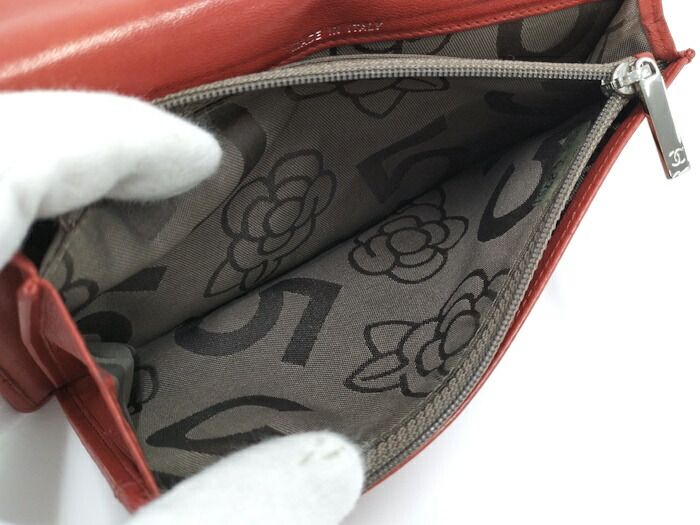 Chanel Bifold Long Wallet Mademoiselle Coco Mark Leather Orange