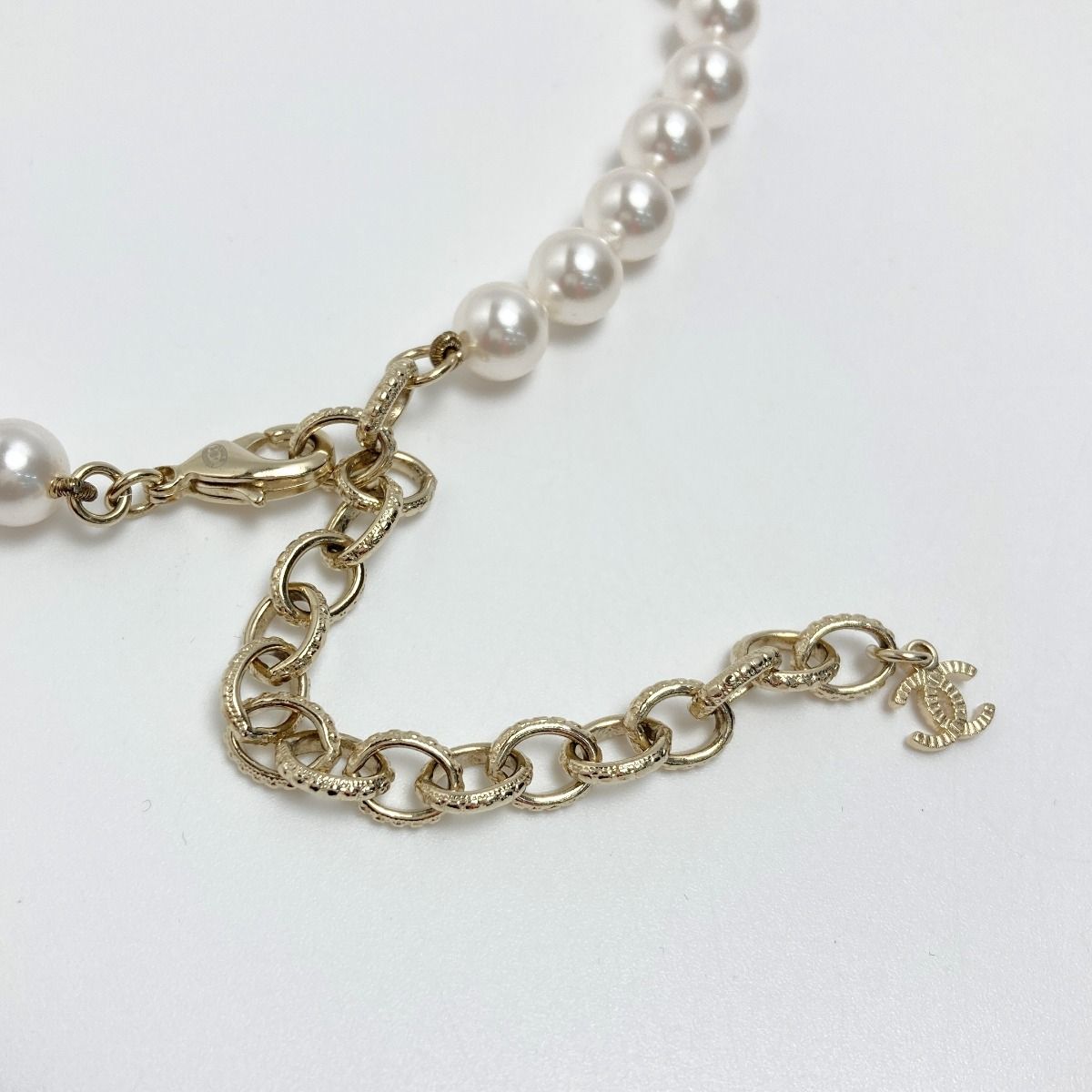 Chanel Cocomark Heart Motif Necklace A21p Champagne Gold Fake Pearl X