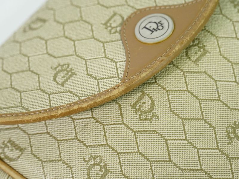 Authentic Christian DIOR Honeycomb Pattern Shoulder Bag Pochette PVC Beige Bag