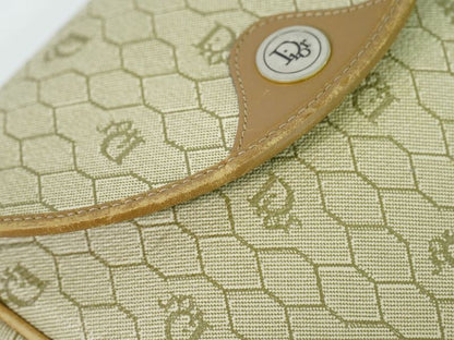 Authentic Christian DIOR Honeycomb Pattern Shoulder Bag Pochette PVC Beige Bag