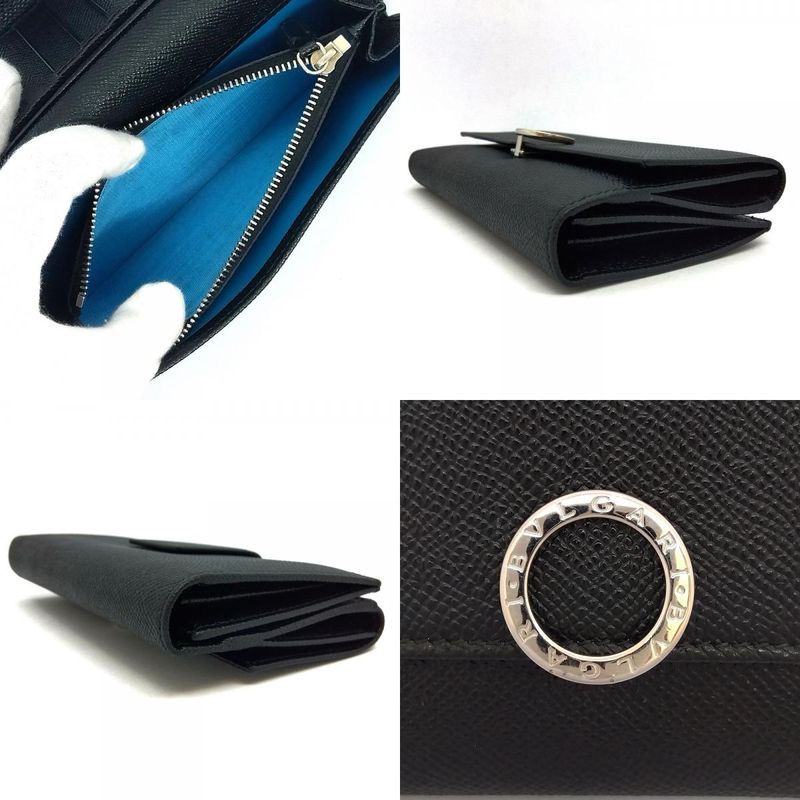 Bvlgari Logo Clip W Hook Long Wallet Long Leather 30416 Black NFC Tag