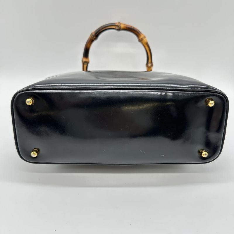 Gucci 000-781 Handbag Black Leather Bamboo Women Men Vintage Fashion  Gift