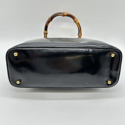 Gucci 000-781 Handbag Black Leather Bamboo Women Men Vintage Fashion  Gift