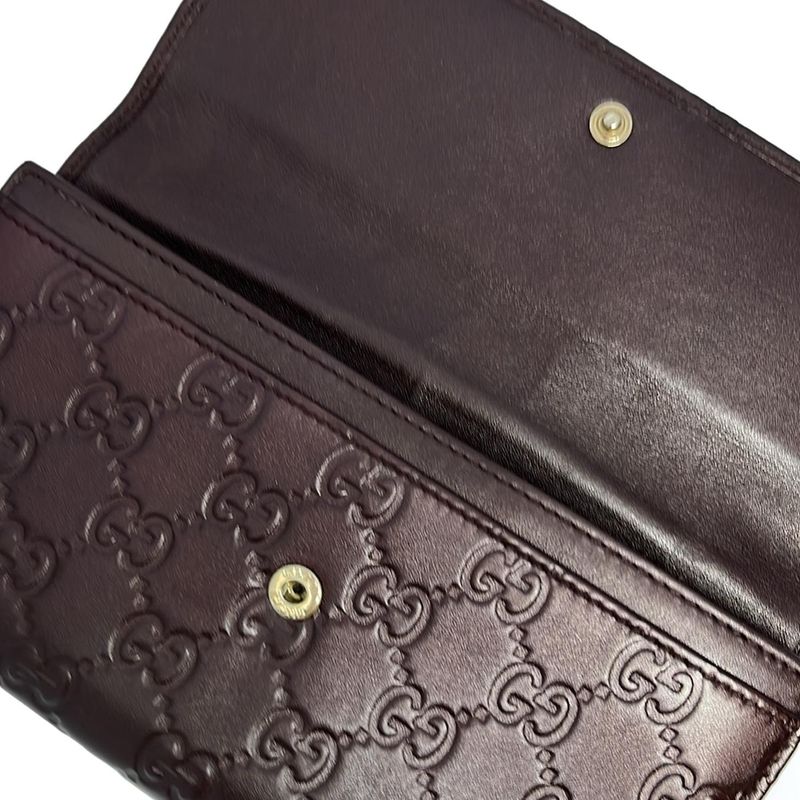 Gucci Long Wallet Lovely 251861 Dark Brown And Gold Leather