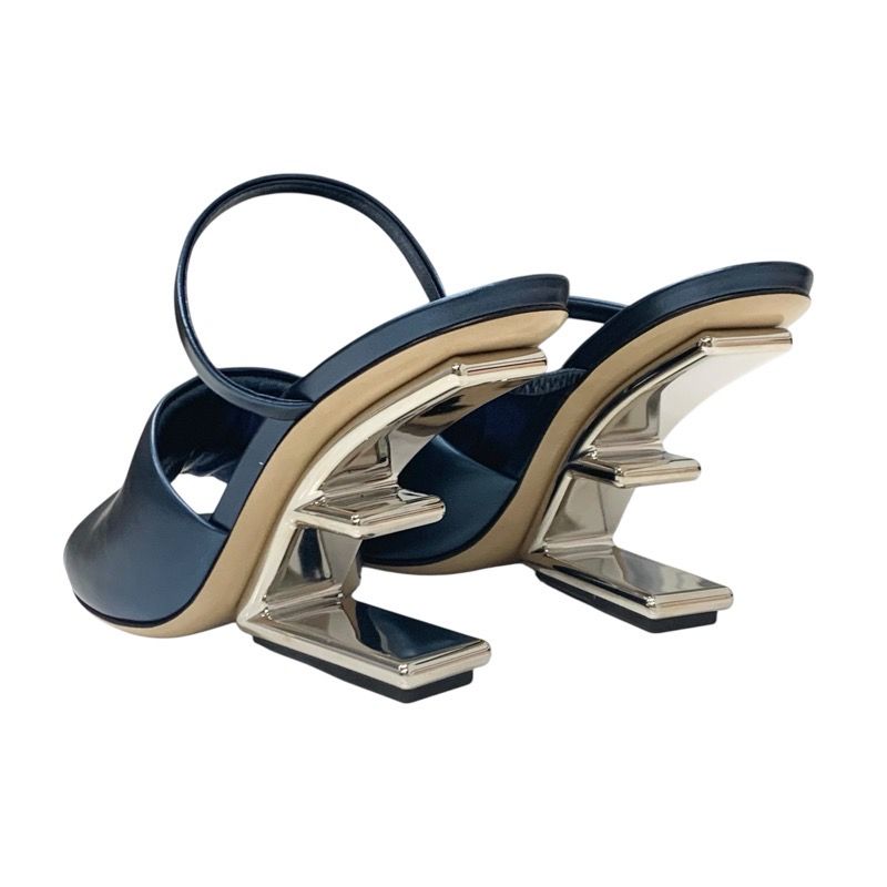 Fendi First Sandals Shoes Metallic Cles The Blue Silver Unused Metal Heel Strap