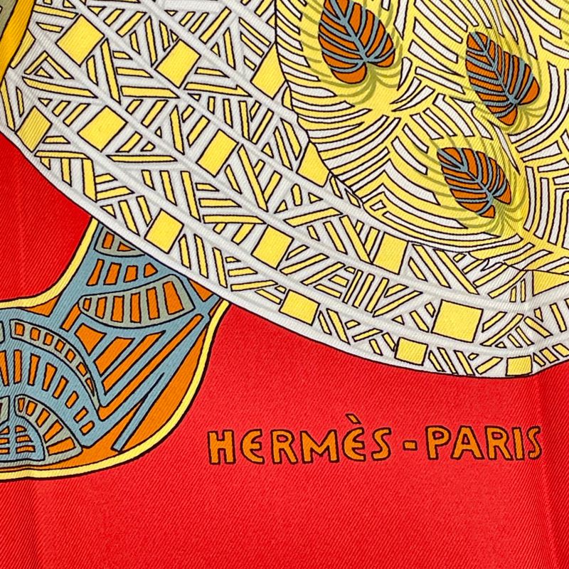 Hermes Carre 90 ART Des Steppes Step Art Horse Scarf Silk Red