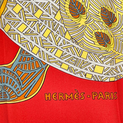 Hermes Carre 90 ART Des Steppes Step Art Horse Scarf Silk Red