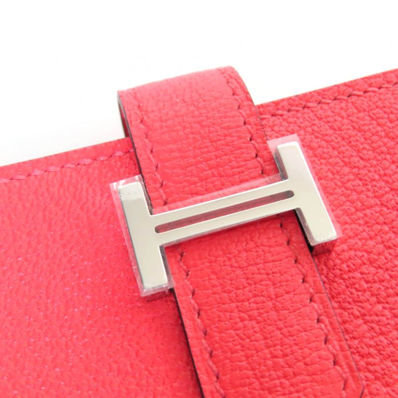 Hermes Bearn Mini Chevre Rose Texas Silver Hardware Mini Wallet Fold Wallet