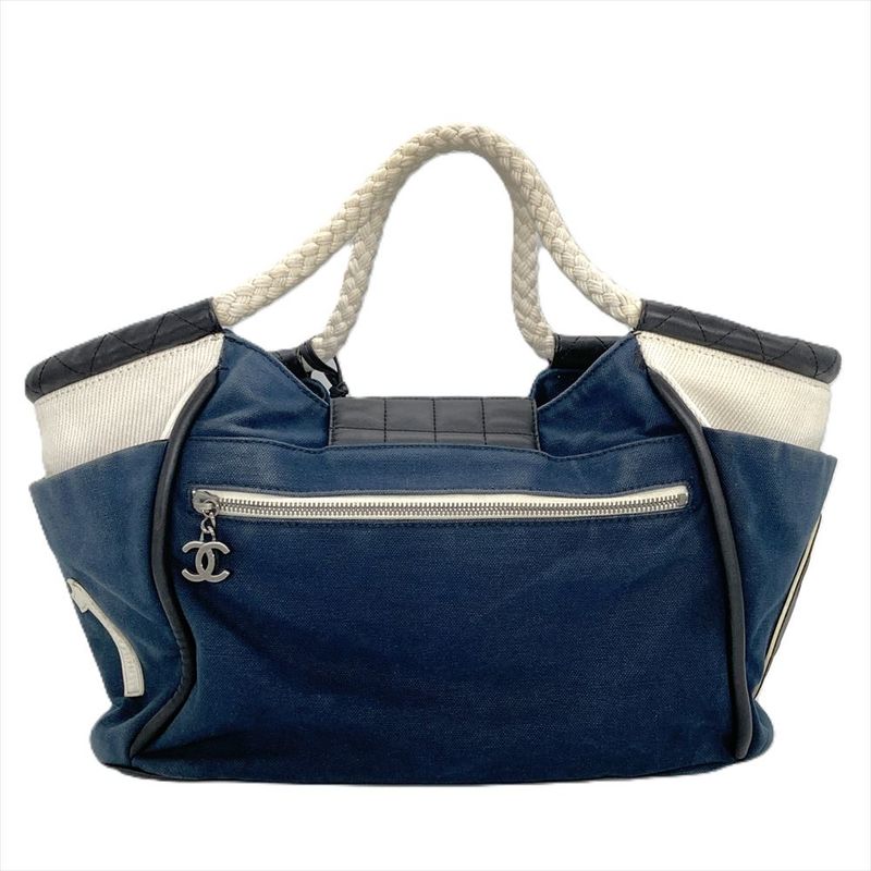 Chanel NO5 Coco Mark Choco Bar Handbag Canvas A28010 Navy Rope Handle Ladies