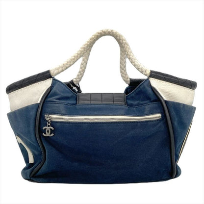 Chanel NO5 Coco Mark Choco Bar Handbag Canvas A28010 Navy Rope Handle Ladies