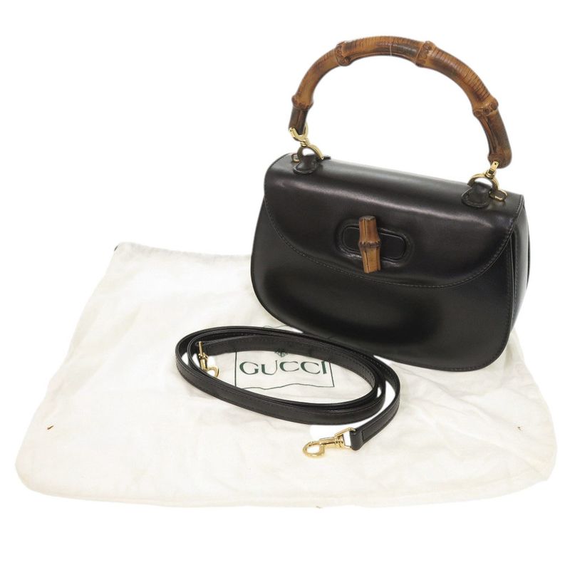 Gucci 2WAY Bamboo 000 2046 0188 Leather Black Handbag Black 1373 Gucci