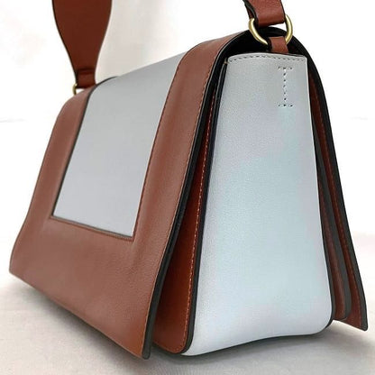 Celine Frame Shoulder Bag Brown Light Blue Excellent Condition Leather