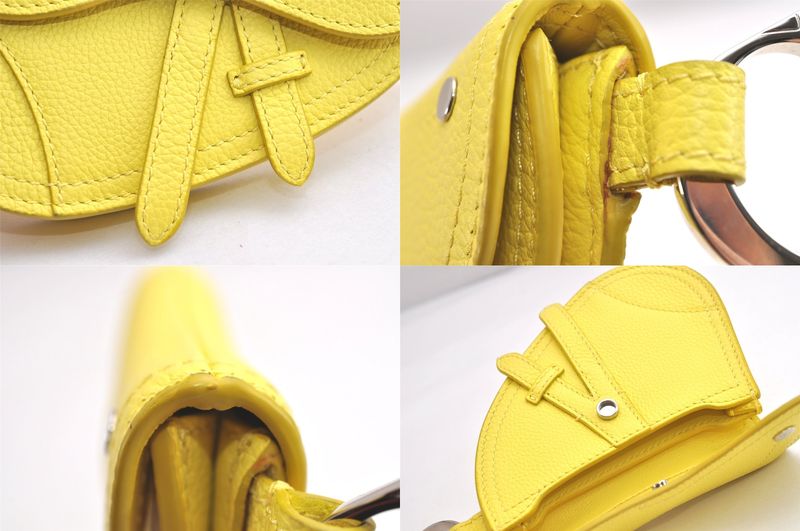 Christian DIOR Vintage Saddle Pouch Wallet Leather Yellow CD 3224n