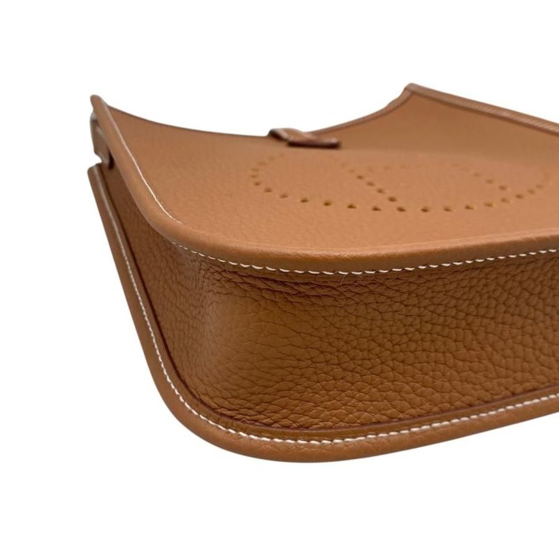 Hermes Shoulder Bag Evelyn TPM W Engraved Taurillon Clemence Gold Brown Silver