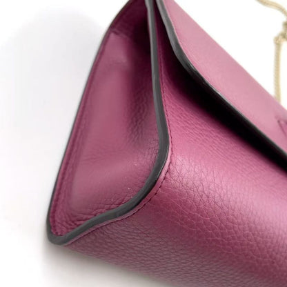 Gucci Bamboo Chain Leather Pink Purple Shoulder Bag Gold 387611