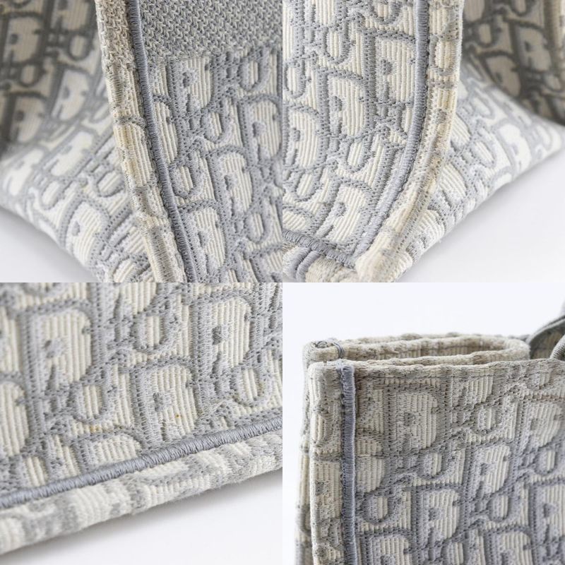 Dior Christian Dior Book Tote Medium Oblique Embroidery Cotton Light Gray