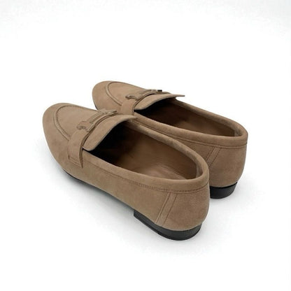Hermes Paris Loafer Leather Shoes Suede Beige Unused Hhardware Moccasin Flat