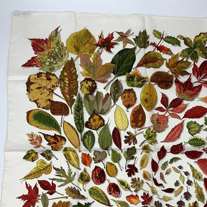 Hermes Carre 90 Tourbillon Falling Leaves Swirl Scarf Silk White