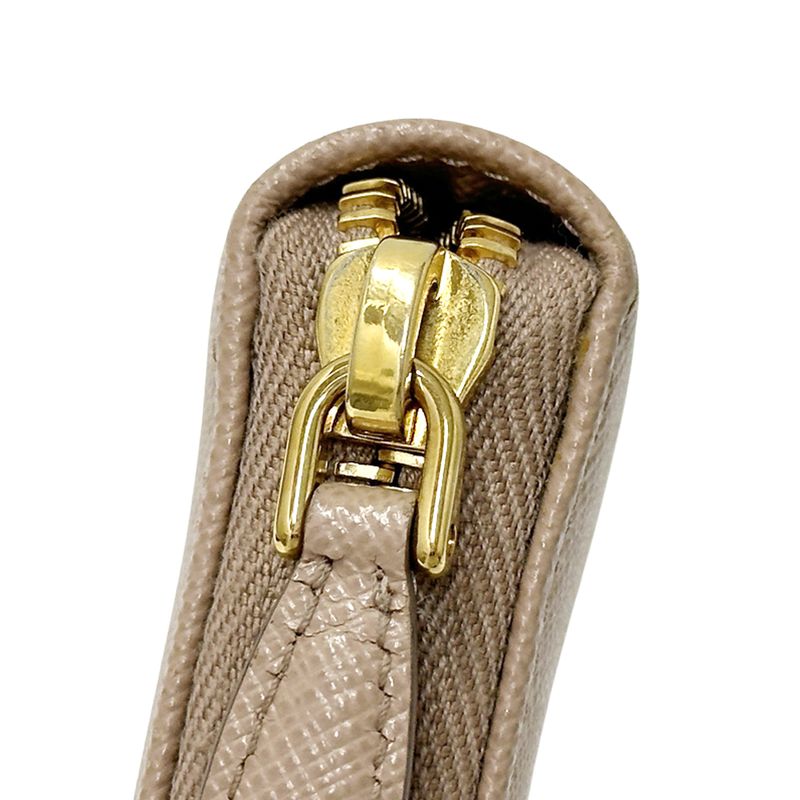 Prada Wallets Women's Branded Long Saffiano Beige 1ml506 Gold Hardware Round