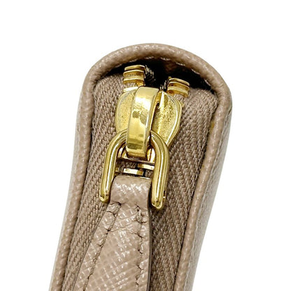 Prada Wallets Women's Branded Long Saffiano Beige 1ml506 Gold Hardware Round