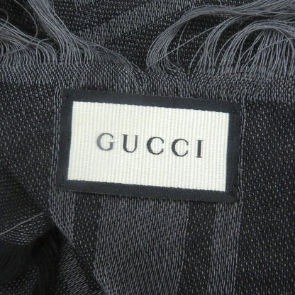 Gucci 544615 Wool Silk GG Logo Diamante Checked Fringe Stole Scarf Shawl Gray