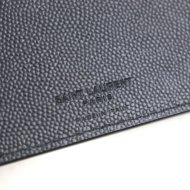 Saint Laurent Paris 396307 Leather Logo Compact Wallet Billfold Wallet Black