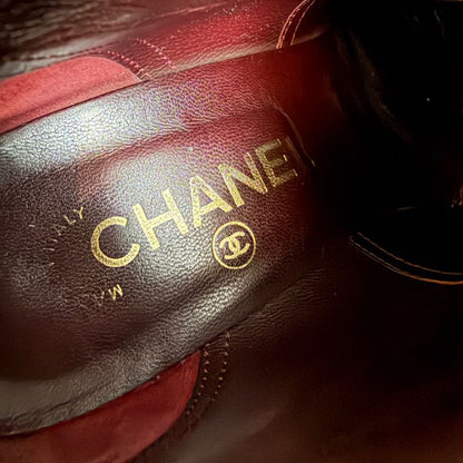 Chanel Matelasse Leather Belt Short Boots Coco Mark Black 36 1 2 23.5cm