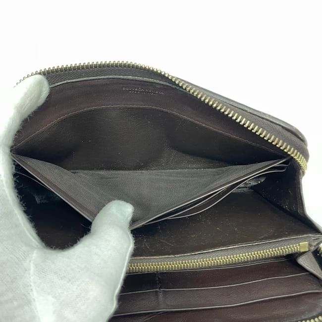 Bottega Veneta Round Zipper Long Wallet Brown Intrecciato