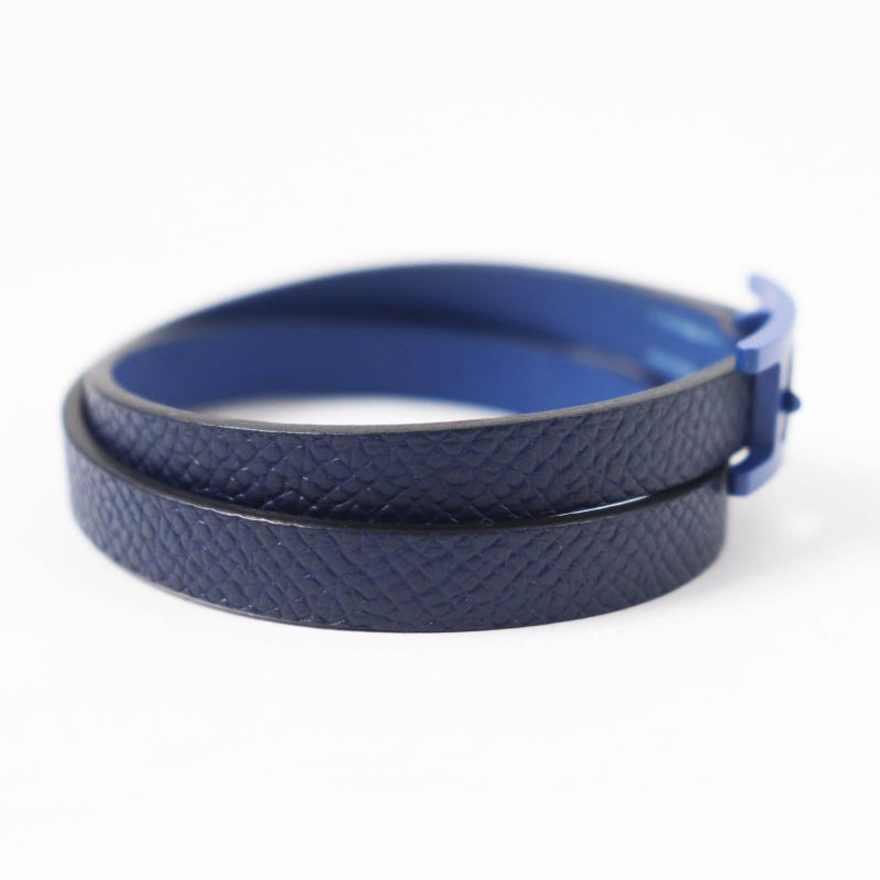 Hermes Be Api Dubretour Blue Hardware Bracelet Leather Navy T4 With Box And