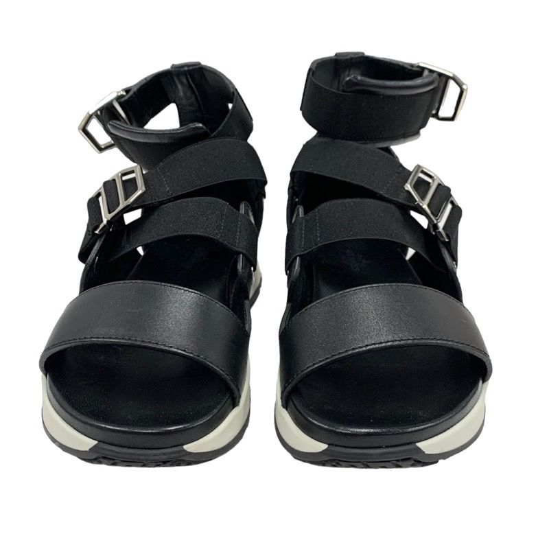 Hermes Sandals Shoes Leather Black Strap