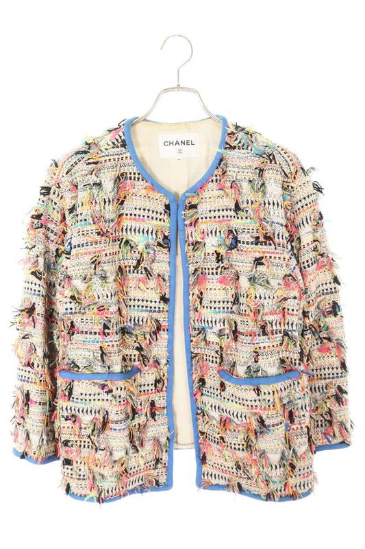 Chanel P56520v42296 No Collar Tweed Jacket Blouson Men's 44