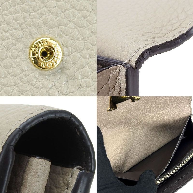 Louis Vuitton Long Wallet Portefeuille Capucines M61249 Gallet Beige Leather