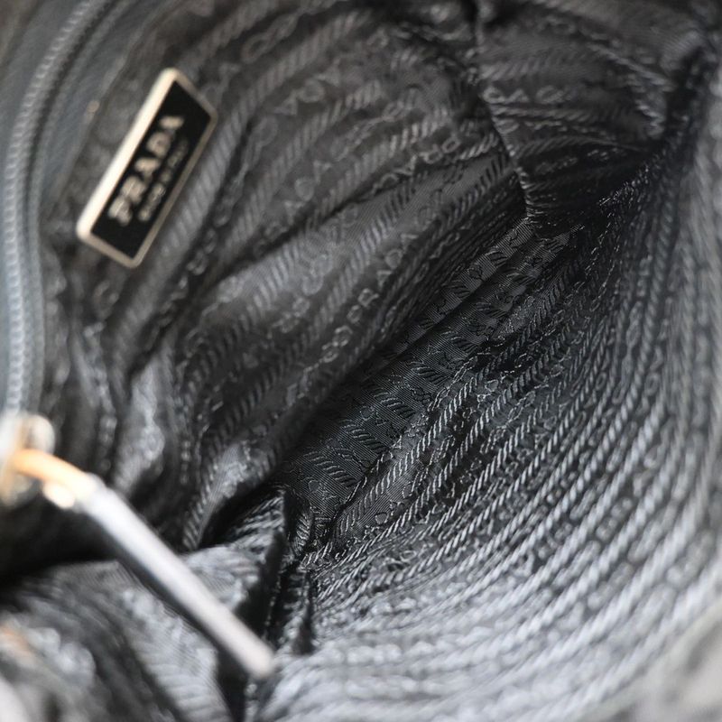 Prada Shoulder Bag Tessuto Nylon Leather Black Silver 87ka852