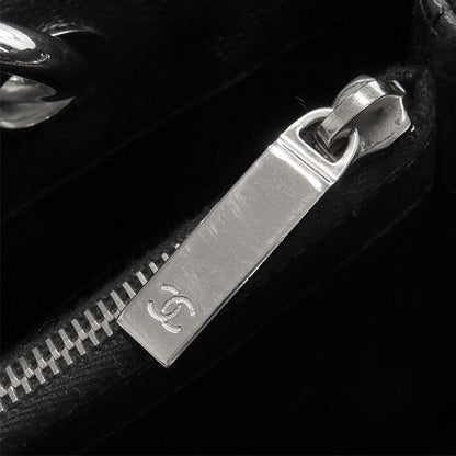 Chanel Gst Tote Bag Caviar Skin Black Silver Hardware Black Matelasse Chain