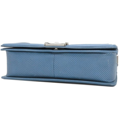 Chanel Shoulder Bag Boy Chanel Calf Metallic Blue Silver Hardware Blue Shoulder