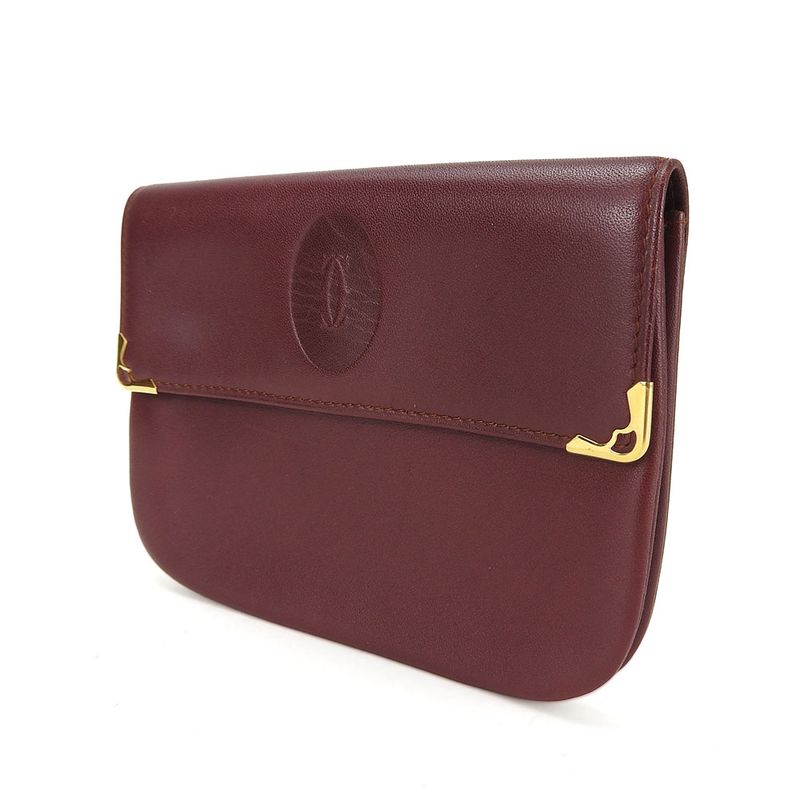 Cartier Pouch Must Line Leather Bordeaux Goldhardware Everyday Use Small Items