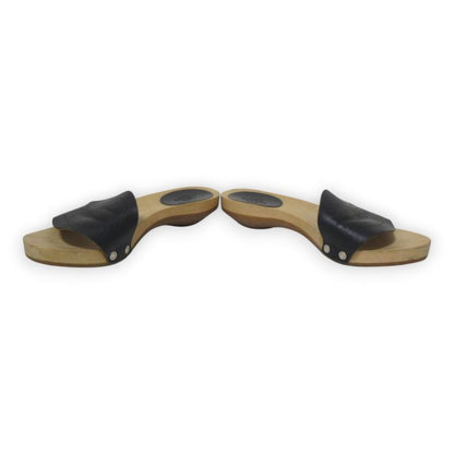 Hermes Evelyn H Logo Leather Wooden Sandals 35 Approx 22cm (8.66in) Black