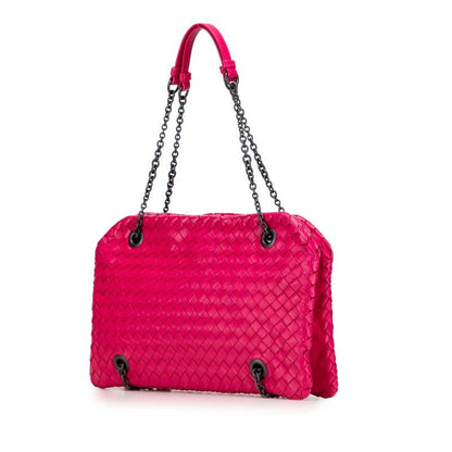 Bottega Veneta Intrecciato Chain Shoulder Bag Pink Leather Women Bottega Veneta
