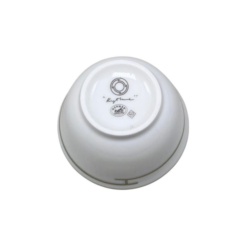 Hermes Teacup Rhythm Asian Teacup and Saucer with Lid H Logo Green White Hermes