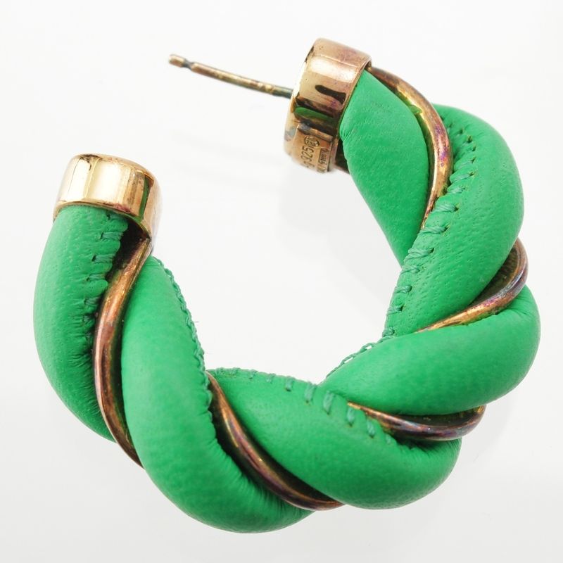 Bottega Veneta Leather Twisted Hoop Earrings Accessories Ag925 Gold And Green