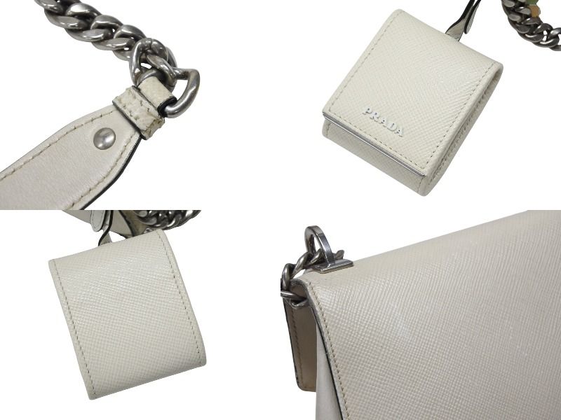 Prada Robot Monochrome Chain Shoulder Bag Saffiano Leather Ivory Silver — view 4