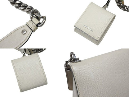 Prada Robot Monochrome Chain Shoulder Bag Saffiano Leather Ivory Silver — view 4