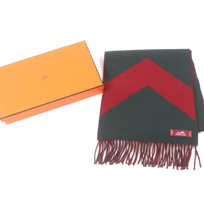 Hermes 100% Cashmere Fringe Shawl Scarf Green Bordeaux With Box Made In
