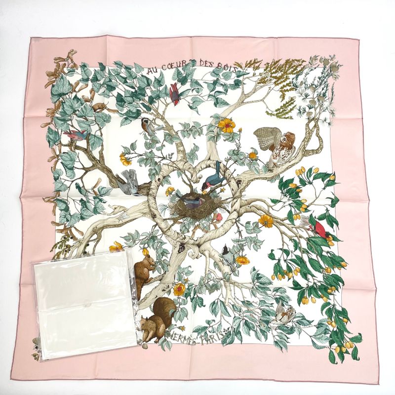 Hermes Carre 90 AU Coeur DES BOIS In The Woods Scarf Silk Pink With Box