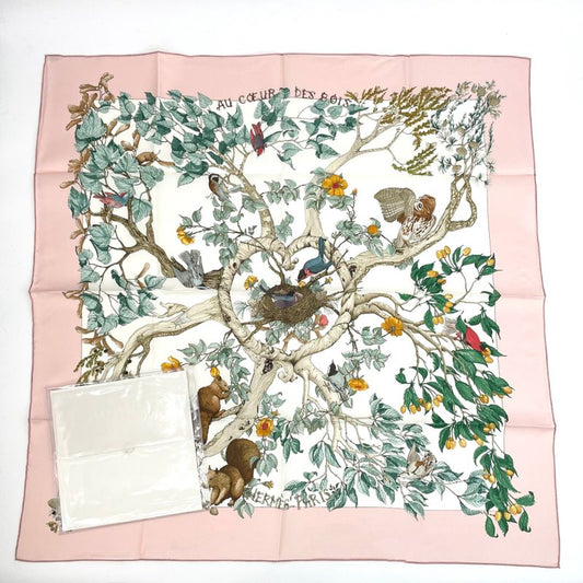 Hermes Carre 90 AU Coeur DES BOIS In The Woods Scarf Silk Pink With Box