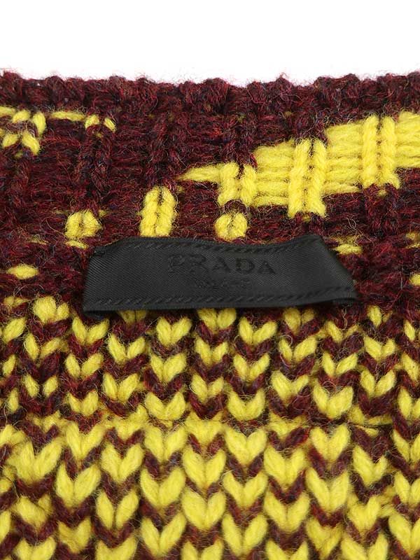 Prada 21aw V-Neck Geometric Long Knit Sweater Umb269 Yellow S