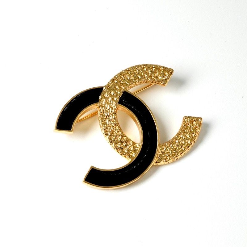 Chanel Brooch Corsage Gold Black Here Mark